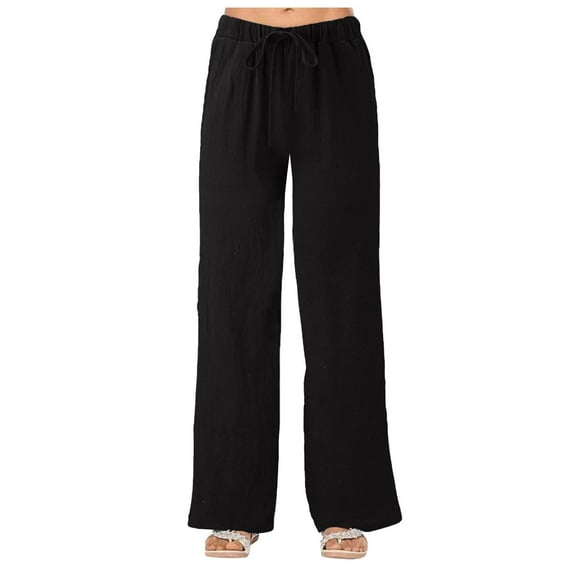 Efsteb Womens Sweatpants Elastic Waist Drawstring Baggy Pants Comfortable Pants for Women Wide leg Pants Casual Solid Color Sweatpants Loose Trousers Pants for Women Trousers Black L