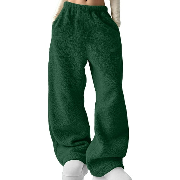 Efsteb Womens Sweatpants High Waisted Plus Size Sweatpants Fleece Lined Wide Leg Pants Winter Warm Baggy Pants Trousers (Green,XXXXXL)