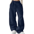 thumbnail image 1 of Efsteb Womens Sweatpants High Waisted Plus Size Sweatpants Fleece Lined Wide Leg Pants Winter Warm Baggy Pants Trousers (Navy,M), 1 of 7