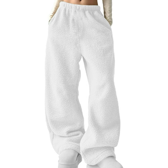 Efsteb Womens Sweatpants High Waisted Plus Size Sweatpants Fleece Lined Wide Leg Pants Winter Warm Baggy Pants Trousers (White,L)