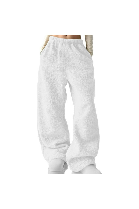 Womens Sweatpants High Waisted Plus Size Sweatpants Fleece Lined Wide Leg Pants Winter Warm Baggy Pants Trousers (White,XXL)