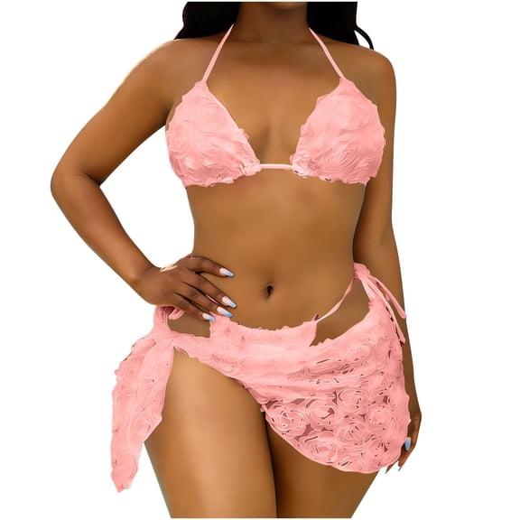 Efsteb Womens Swimsuits Beachwear Bikini Low Waisted Solid Color Bathing Suit Swimwear Side Tie Surfing (Pink,S)