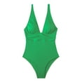 thumbnail image 1 of Efsteb Womens Swimsuits High Waist V Neck Backless Strap Bathing Suit Slim Solid Color Sleeveless Ladies Swimwear (Green,XL), 1 of 5