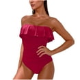 thumbnail image 1 of Efsteb Womens Swimsuits Slimming Ruffle Ruched Front Bathing Suit Solid Color Swimsuits Swimwear (Wine,XL), 1 of 4