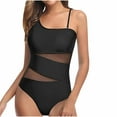thumbnail image 1 of Efsteb Womens Swimsuits Solid Color One Shoulder Bathing Suit Mesh High Waist Summer Bikini Slim Swimwear (Black,S), 1 of 5