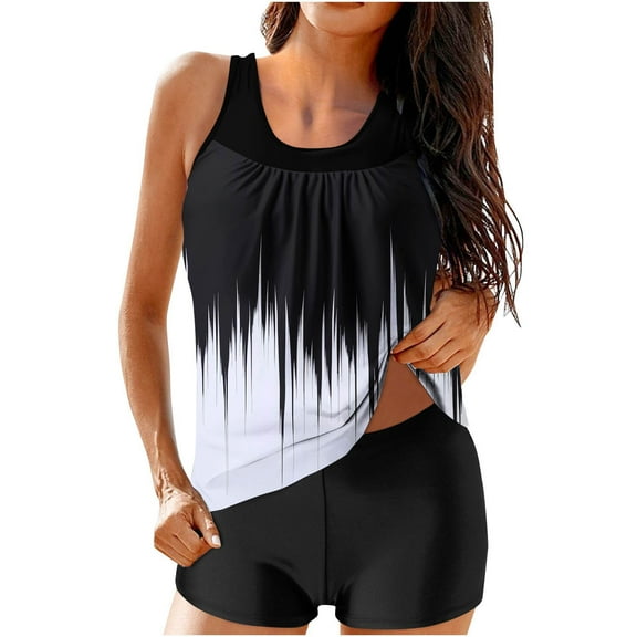 Efsteb Womens Swimsuits Tankini Print Two Piece Swim Suit Fashion Bathing Suits Conservative Spaghetti Strap Swimsuit Bikini Sets Swimwear (White,S)