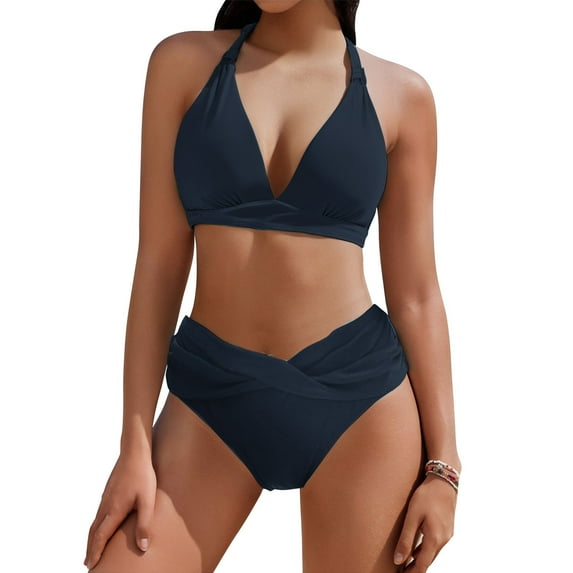 Efsteb Womens Swimsuits Two Piece Women High Waisted Bikini Set Two Piece Swimsuits Push Up Bikini Tops Shorts 2 Piece Bathing Suits (Dark Blue,M)