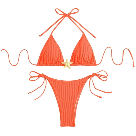 Efsteb Womens Swimsuits Two Piece Women Two Piece Swimsuit String Bikini Set 2 Piece Swimsuits Fashion Beach Bathing Suit (Orange,S)