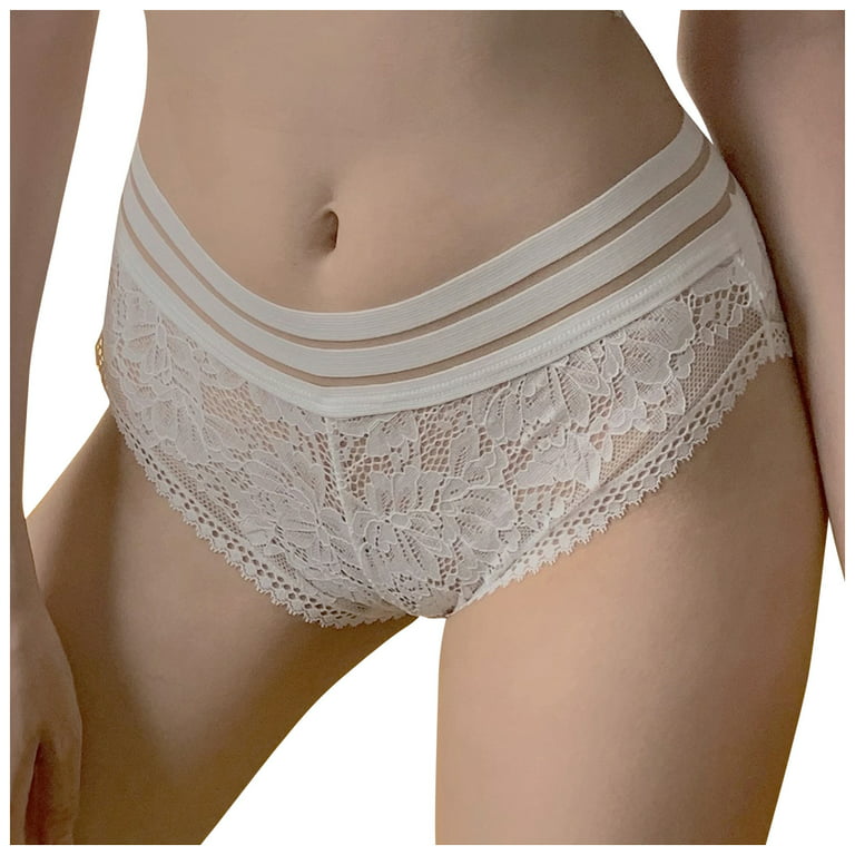 Efsteb Womens Thongs Ropa Interior Mujer Sexy Comfy Panties G Thong Mid  Waist Briefs Lingerie Breathable Underwear White 