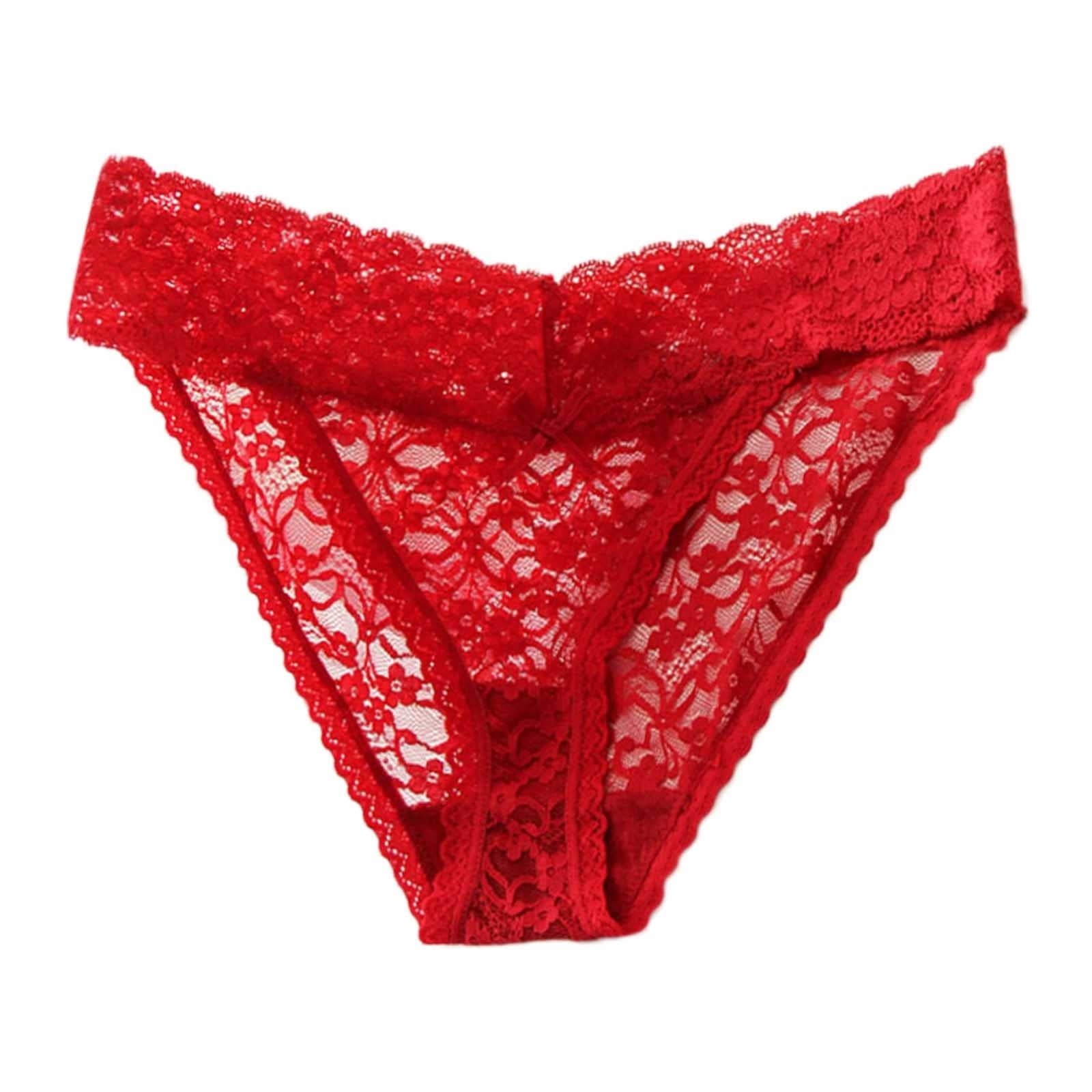 Women's Sexy Lace Red Underwear Lucky Red Temptation Mesh Hollow Out  Panties Cotton Bottom Crotch Stretch Briefs Female (Color : D-red, Size :  Medium)