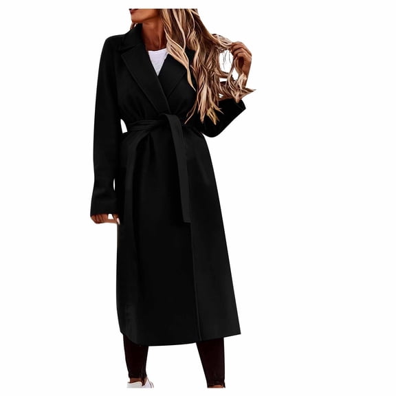 Efsteb Womens Trench Coat Double-Sided Nylon Coat British Style High-End Temperament Jacket with Belt Black XL