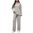 thumbnail image 1 of Efsteb Womens Two Piece Outfits Round Neck Knitted Sweater Sets Loungewear Matching Lounge Set Sweatsuit Fall Winter Travel Vacation Set (Gray,M), 1 of 8