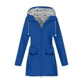 thumbnail image 1 of Efsteb Womens Waterproof Hooded Raincoat with Striped Lining Zipper Pockets Lightweight Jacket for Fall and Winter Blue L, 1 of 5