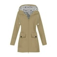 thumbnail image 1 of Efsteb Womens Waterproof Hooded Raincoat with Striped Lining Zipper Pockets Lightweight Jacket for Fall and Winter Khaki M, 1 of 5