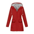 thumbnail image 1 of Efsteb Womens Waterproof Hooded Raincoat with Striped Lining Zipper Pockets Lightweight Jacket for Fall and Winter Red XL, 1 of 5