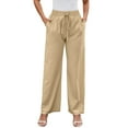 thumbnail image 1 of Efsteb Womens Wide Leg Pants Elastic Waist Drawstring Baggy Pants Solid Color Sweatpants Pants for Women Loose Trousers Pants for Women Comfortable Casual Wide leg Pants Trousers Khaki L, 1 of 5