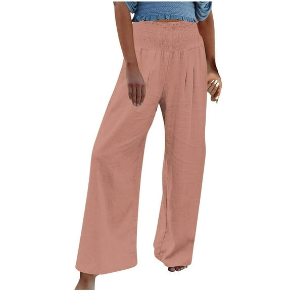 Efsteb Womens Wide Leg Pants High Waist Baggy Pants Solid Color Sweatpants Loose Comfortable Casual Trousers Pants for Women Wide leg Pants Trousers Pink L