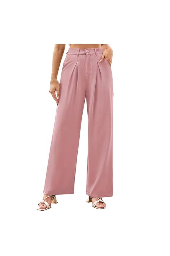 Work Pants Women Button Baggy Pants Casual Trousers Pants for Women Business Casual Pants for Women Pants for Women Comfortable Wide leg Pants Solid Color Loose Trousers Pink S