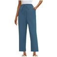 thumbnail image 1 of Efsteb Work Pants Women Elastic Waist Drawstring Baggy Pants Loose Business Casual Pants for Women Wide leg Pants Pants for Women Trousers Pants for Women Solid Color Trousers Blue S, 1 of 6