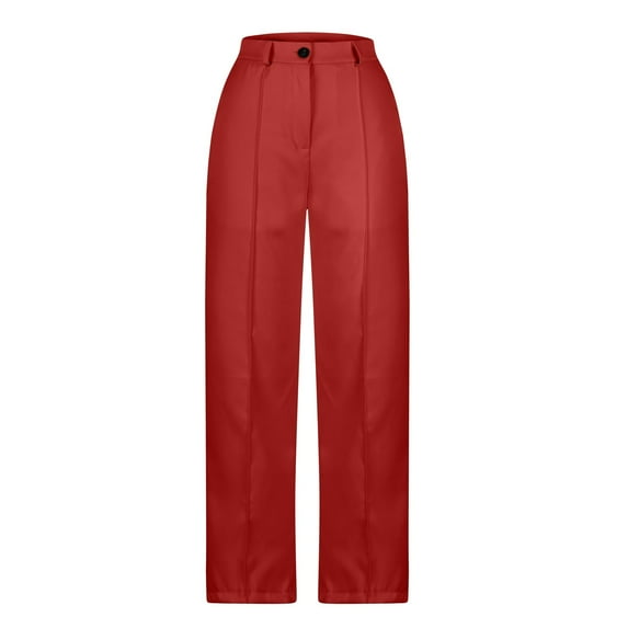 Efsteb Work Pants Women Suit Pants High Waist Button Baggy Pants Solid Color Trousers Pants for Women Business Casual Pants for Women Loose Wide leg Pants Pants for Women Trousers Red XXXL