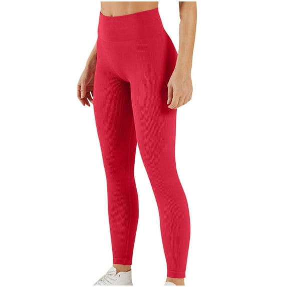 Efsteb Workout Leggings for Women High Waist Fitness Pants for Women Running Yoga Pants Stretch Solid Color Tight Gym Sports Leggings Trousers Red L