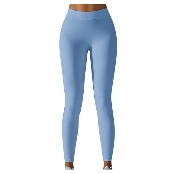 Efsteb Workout Leggings for Women High Waist Tight Running Yoga Pants Solid Color Stretch Gym Sports Fitness Leggings Pants Blue M