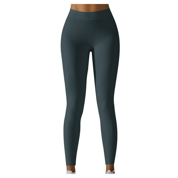 Efsteb Workout Leggings for Women High Waist Tight Running Yoga Pants Solid Color Stretch Gym Sports Fitness Leggings Pants Green M