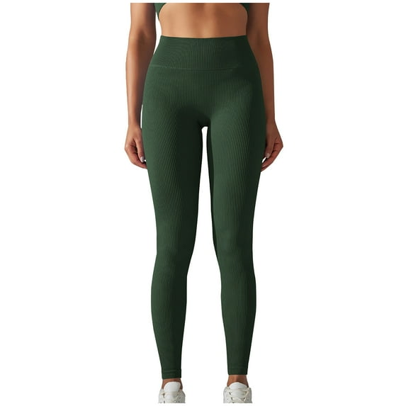 Efsteb Yoga Leggings for Women High Waist Solid Color Fitness Gym Sports Pants for Women Tight Stretch Running Yoga Pants Leggings Pants Army Green L