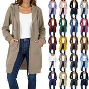 EFSTEB Zip Up Jackets for Women Long Hoodies for Women Casual Long Sleeve Thin Fleece Sweatshirts Hooded Long Coats with Pocket (Army Green,S)