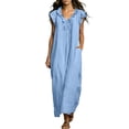 thumbnail image 1 of Efsteb sundresses for women casual beach Fly Sleeve V-Neck Ruffle Trim Maxi Dress Solid Color Comfy Loose Dresses with Pockets for Beach Vacation (Light Blue,XXL), 1 of 9