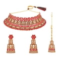 thumbnail image 1 of Efulgennz Bridal Jewelry Set Indian Wedding Faux Kundan Crystal Rhinestone Pink Choker Necklace Dangle Earrings Maang Tikka Traditional Jewelry for Women, 1 of 5