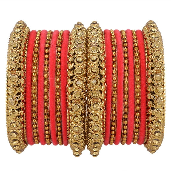 Efulgenz Antique Oxidized Indian Jewelry Tribal Crystal Velvet Bracelet Bangle Set (18pc)
