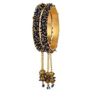 EFULGENZ Beaded Bracelet Royal Blue Bangle Indian Bangle Set with Hangings Tassel Charms Wedding Bridal Jewelry for Women (2 Pcs) Size-2.4