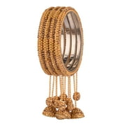 EFULGENZ Beige Rhinestone Crystal Beaded Bracelet Bangle Set with Hanging Jhumki Tassel Charms Bollywood Style indian Bangles Jewelry for Women (4 Pcs) Size 2.4