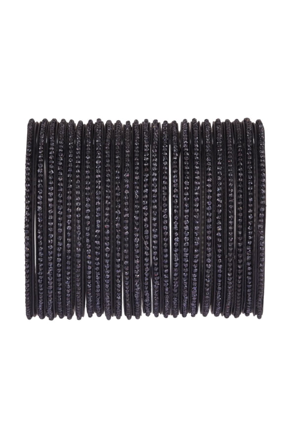 Black Wedding Bangles Set Plain Textured Glass Bangles Bollywood Bracelets Bridal Bangle Indian Bangle Set Fashion Jewelry Accessories for Women (24 Pcs) Size 2.4