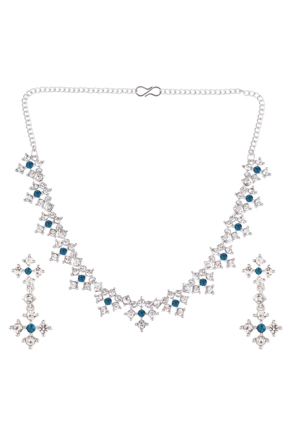 Blue Crystal Bridal Necklace Set Wedding Choker Necklace Dangle Earrings Rhinestone Necklace and Earrings Set for Women Austrian Jewelry Set for Wedding Party Bridesmaid Gift