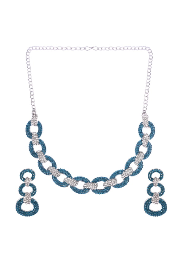 Blue Crystal Statement Necklace Earrings Set Rhinestone Necklace Set for Women Chunky Link Chain Style Austrian Stone Choker Necklace Bridal Jewelry Set Wedding Party Prom Fashion Jewelry