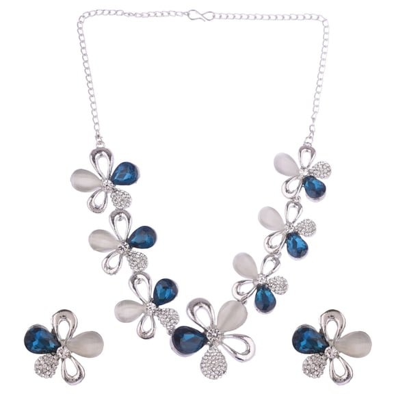 Efulgenz Blue Flower Statement Necklace Set Rhinestone Austrian Crystal Chunky Bridal Choker Necklace and Earring Set for Women Fashion Jewelry Set for Party Prom Wedding Bridesmaid Gift