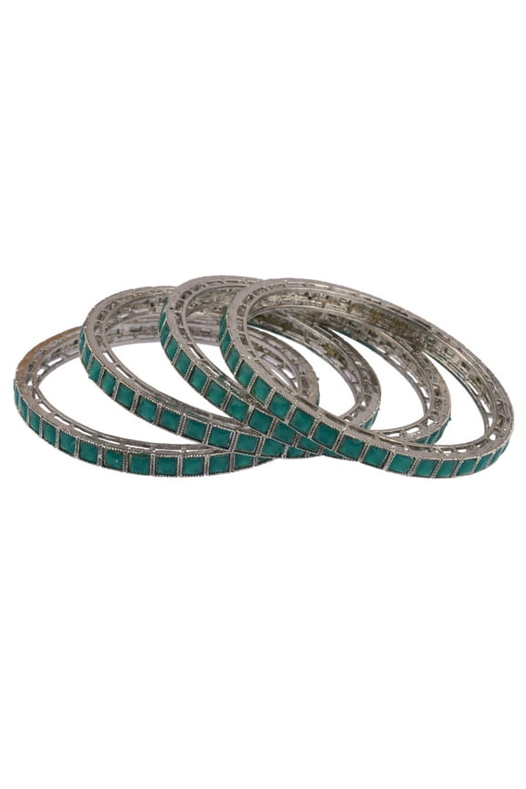 Boho Oxidized Indian Bangle Set Green Traditional Jewelry Kundan Bangle Crystal Bracelet Bridal Jewelry Indian Wedding Jewelry for Women (4 Pcs) Size 2.8