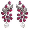 thumbnail image 1 of Efulgenz Boho Vintage Antique Ethnic Gypsy Tribal Indian Oxidized Silver Pearl Drop Floral Jhumka Dangle Earrings Jewelry (Style 3), 1 of 4