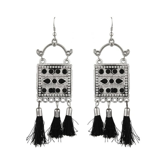 Efulgenz Boho Vintage Antique Ethnic Gypsy Tribal Indian Oxidized Silver Round Tassel Dangle Earrings Set Jewelry… (Style 3)