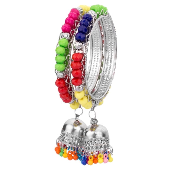 Efulgenz Boho Vintage Antique Gypsy Tribal Indian Oxidized Silver Plated Beaded Tassel Bracelets Bangle Set