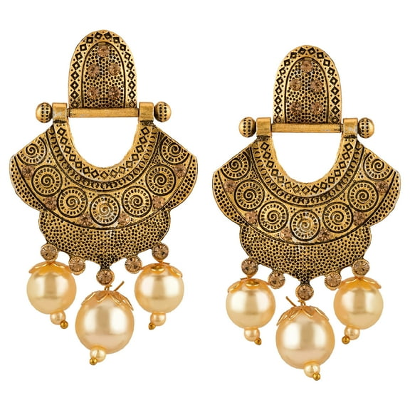 Efulgenz Boho Vintage Ethnic Gypsy Tribal Indian Bollywood Crystal Pearl Drop Dangle Earrings Jewelry Set (Style 2)
