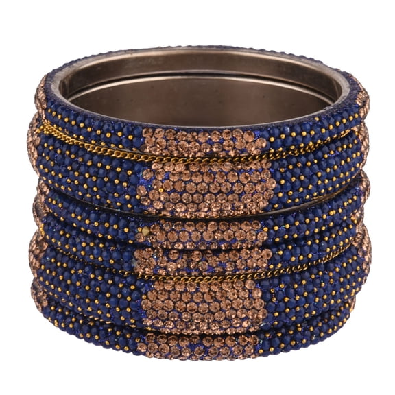 Efulgenz Bridal CZ Crystal Rhinestone Blue Indian Bangle Set for Women Bracelet Bangle Wedding Party Bracelet Bollywood Fashion Jewelry (6 Pcs) Size 2.4