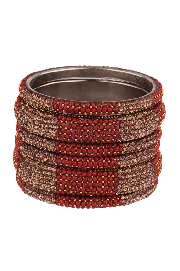 Bridal CZ Crystal Rhinestone Maroon Indian Bangle Set for Women Bracelet Bangle Wedding Party Bracelet Bollywood Fashion Jewelry (6 Pcs) Size 2.8