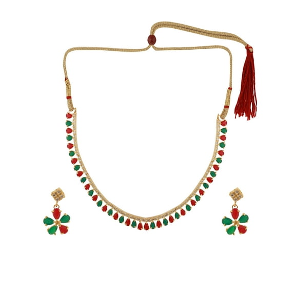 Efulgenz Bridal Crystal Cubic Zirconia Red Green Collar Necklace Earrings Jewelry Set for Women