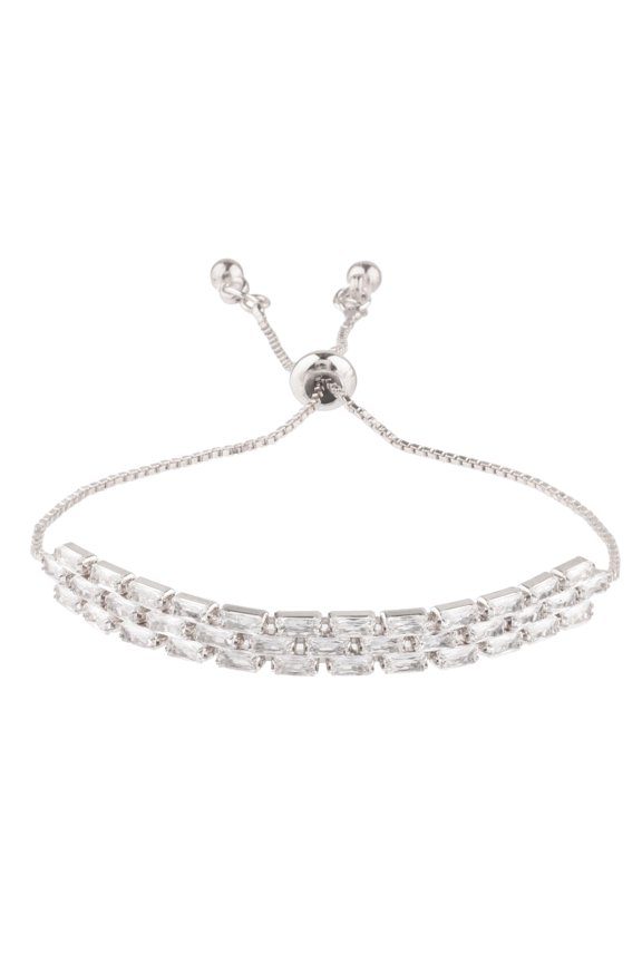 CZ Simulated Stone Bar Shape Layered Cubic Zirconia Bracelet for Women Adjustable Wedding Bridal Bolo Bracelet for Women Girls Gifts
