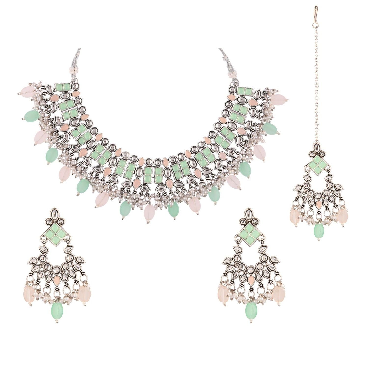 Efulgenz Choker Necklace and Earrings with Head Chain Indian