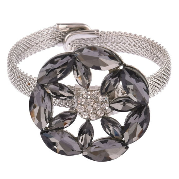 Efulgenz Crystal Austrian Stone Floral Openable Wedding Cuff Bracelet for Women Girls Brides Bridesmaid, Black