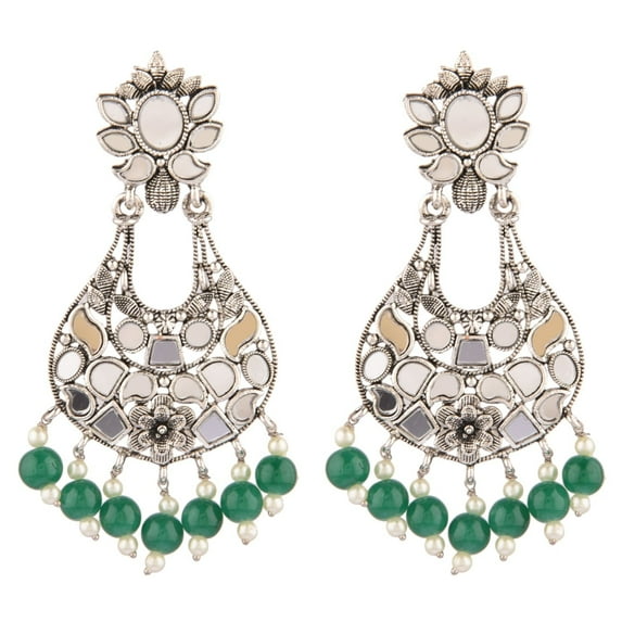 Efulgenz Crystal CZ Rhinestone Boho Earrings Geometric Round Dangle Statement Earring Set for Women, Green